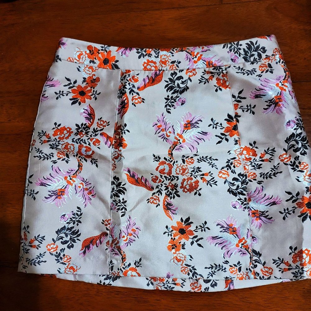 Pink Silk Floral Mini skirt
